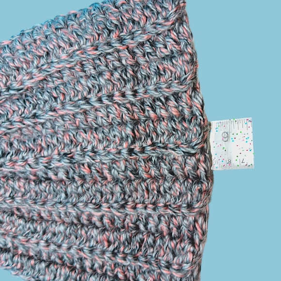 HANDMADE Gray & Pink Ribbed Hand Crocheted Beanie with White Faux Fur Pom Pom - Picture 5 of 8